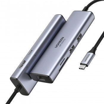 UGREEN 60515 7-in-1 Προσαρμογέας USB-C Multiport, 4K HDMI, Gigabit-Ethernet, 100 W PD, Γκρι