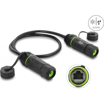 Delock Διπλός συνδετήρας καλωδίου υποδοχή RJ45 σε υποδοχή RJ45 Cat.6A για εγκατάσταση με σπείρωμα M20 x 1,5 mm IP68 αδιάβροχο και ανθεκτικό στη σκόνη 0,5 m Μαύρο (91839)