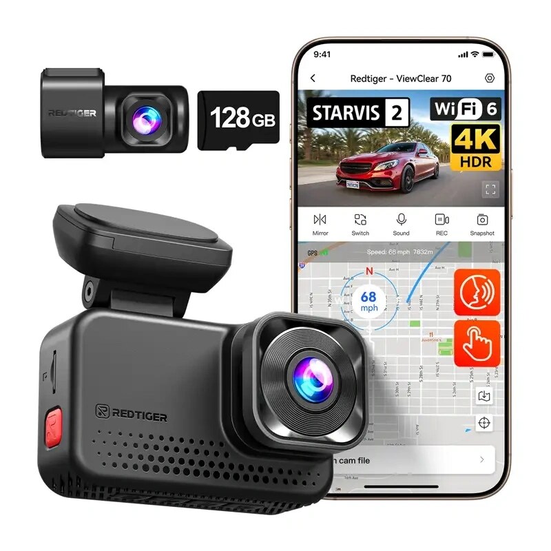 REDTIGER VC70 Wi-Fi 4K + 2,5K dashcam με κάρτα 128GB