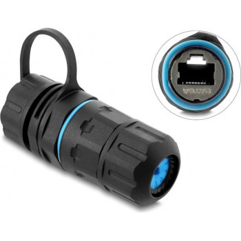Delock Σύνδεσμος καλωδίου RJ45 υποδοχή θηλυκή σε RJ45 υποδοχή θηλυκή Cat.6A με σπείρωμα M20 x 1,5 mm και καπάκι με θήκη IP68 αδιάβροχο και ανθεκτικό στη σκόνη (91840)
