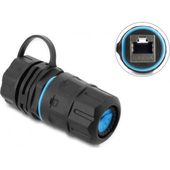 Delock Σύνδεσμος καλωδίου RJ45 υποδοχή θηλυκή σε RJ45 υποδοχή θηλυκή Cat.6A με σπείρωμα M23.5 x 1.5 mm και καπάκι με θήκη IP68 αδιάβροχο και ανθεκτικό στη σκόνη (91841)