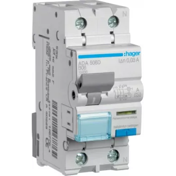 Hager ADA506D διακόπτης FI/LS 1P+N, 10 kA, B6 A, 30 mA