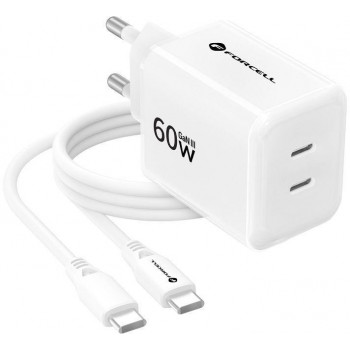 Forcell F-Energy GaN III Crystal Color VT-60 60W PD QC 4.0 2x USB-C Φορτιστής τοίχου λευκό + καλώδιο