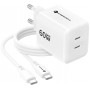 Forcell F-Energy GaN III Crystal Color VT-60 60W PD QC 4.0 2x USB-C Φορτιστής τοίχου λευκό + καλώδιο