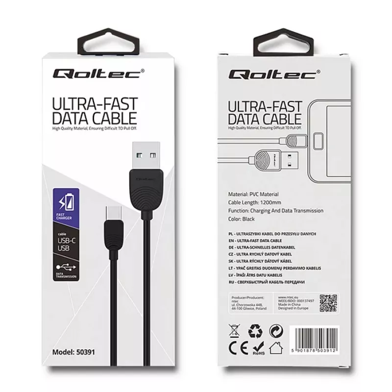 Qoltec καλώδιο USB-C σε USB 2.0 A, 1,2 m (50391)