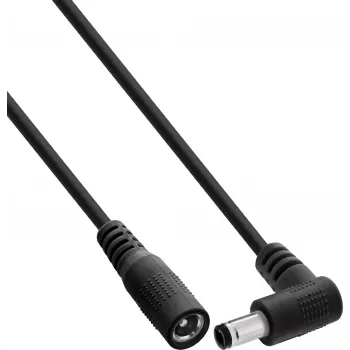 InLine® Καλώδιο Επέκτασης DC, γωνιακό βύσμα αρσενικό, 5,5 x 2,5 mm, μαύρο, 0,2 m