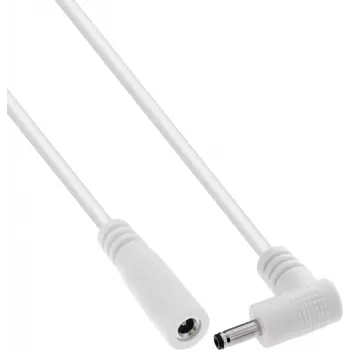 InLine® Καλώδιο Επέκτασης DC, γωνιακό βύσμα αρσενικό, 3,5 x 1,35 mm, λευκό, 0,2 m