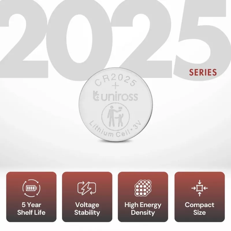 Uniross Λιθίου CR2025 Μπαταρίες κουμπιά, 5 τεμ.