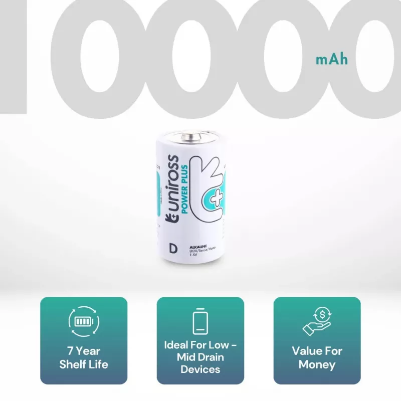 Uniross Power Plus D / LR20 Αλκαλικές μπαταρίες, 2 τεμ.