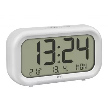TFA Dostmann 60.2052.02 ξυπνητήρι quartz λευκό 2 ώρες αφύπνισης μεγάλη οθόνη, εξαιρετικά δυνατός ήχος αφύπνισης