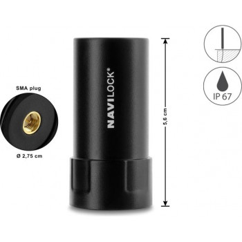 Navilock GNSS Κεραία πολλαπλών ζωνών SMA αρσενικό 35 dB ενεργή εξωτερικού χώρου μαύρη 5,6 cm
