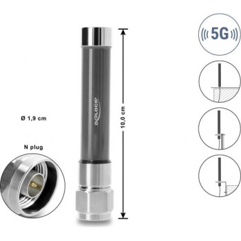 Delock κεραία 5G 3700 - 4200 MHz βύσμα N 4 dBi παγκατευθυντική σταθερή εξωτερικού χώρου γκρι 10 cm