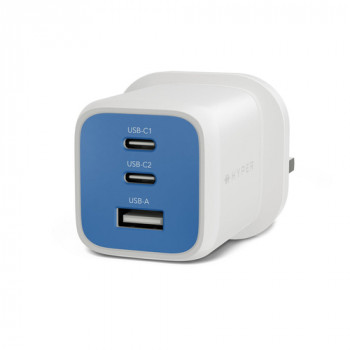 Targus HyperJuice Flex 65W GaN φορτιστής, 2x USB-C + 1x USB, Snorkel Blue (HJ1202BUEU)