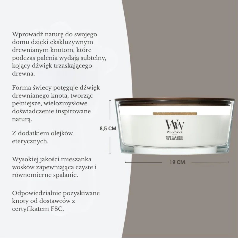 WoodWick White Teak κερί Ellipse, 453,6 g