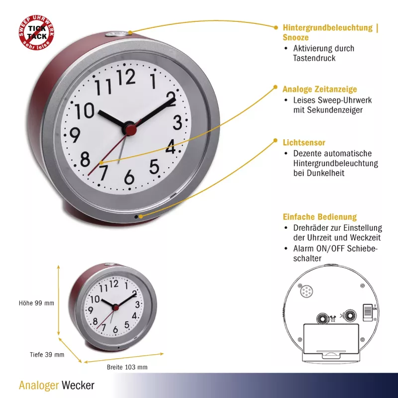 TFA Dostmann 60.1034.05 Ρολόι ξυπνητήρι quartz Κόκκινο 1 ώρα αφύπνισης