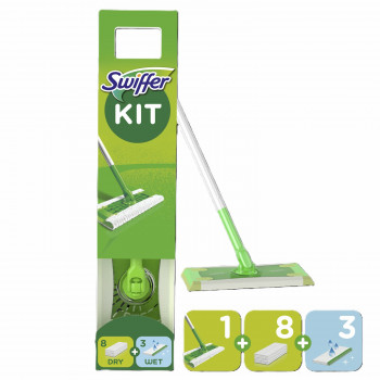 Swiffer Sweeper σετ εκκίνησης με 11 πανάκια (στεγνά 8 τεμ. + υγρά 3 τεμ.)