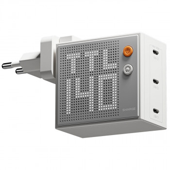 SHARGE Pixel 140 φορτιστής GaN, 140W, 3x USB-C, οθόνη Dot-Matrix - λευκό