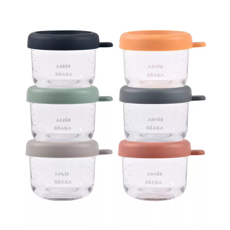 Beaba Σετ γυάλινων δοχείων με καπάκι 6 x 150 ml Sunrise color mix