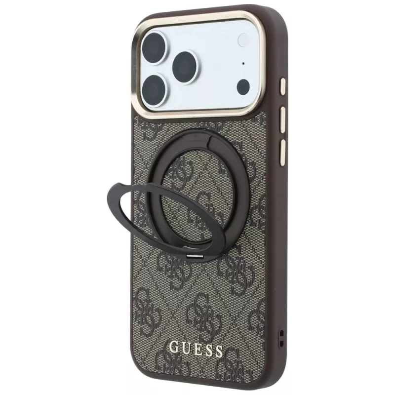 Guess Ring Stand 360 4G Classic Logo Θήκη MagSafe για iPhone 18 Pro / 17 Pro καφέ