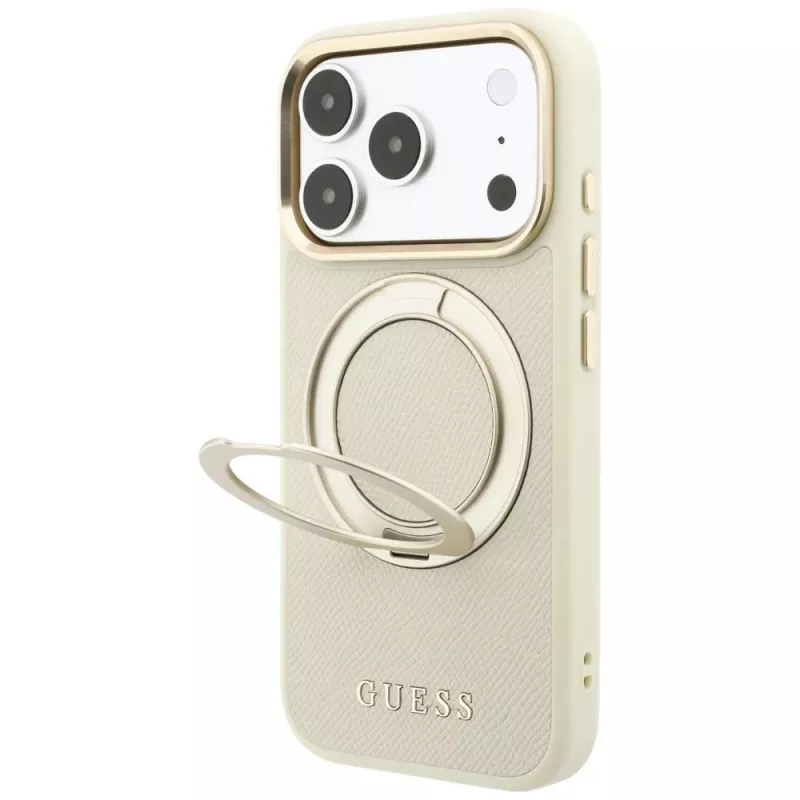 Guess Ring Stand 360 Grained Classic Logo Θήκη MagSafe για iPhone 18 Pro Max / 17 Pro Max μπεζ