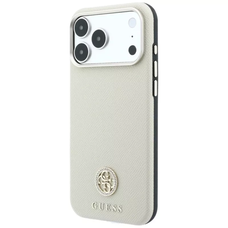 Θήκη Guess Grained Round Strass Logo MagSafe για iPhone 18 Pro Max / 17 Pro Max μπεζ