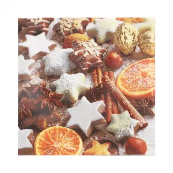 PAPSTAR Χριστουγεννιάτικες χαρτοπετσέτες “Cinnamon Stars” 330 x 330 mm, με εκτύπωση, δίπλωση 1/4, 3 φύλλων