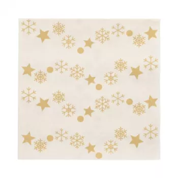 PAPSTAR Χριστουγεννιάτικες χαρτοπετσέτες “Golden Snowflakes” 330 x 330 mm, με εκτύπωση, δίπλωση 1/4, 3 φύλλων