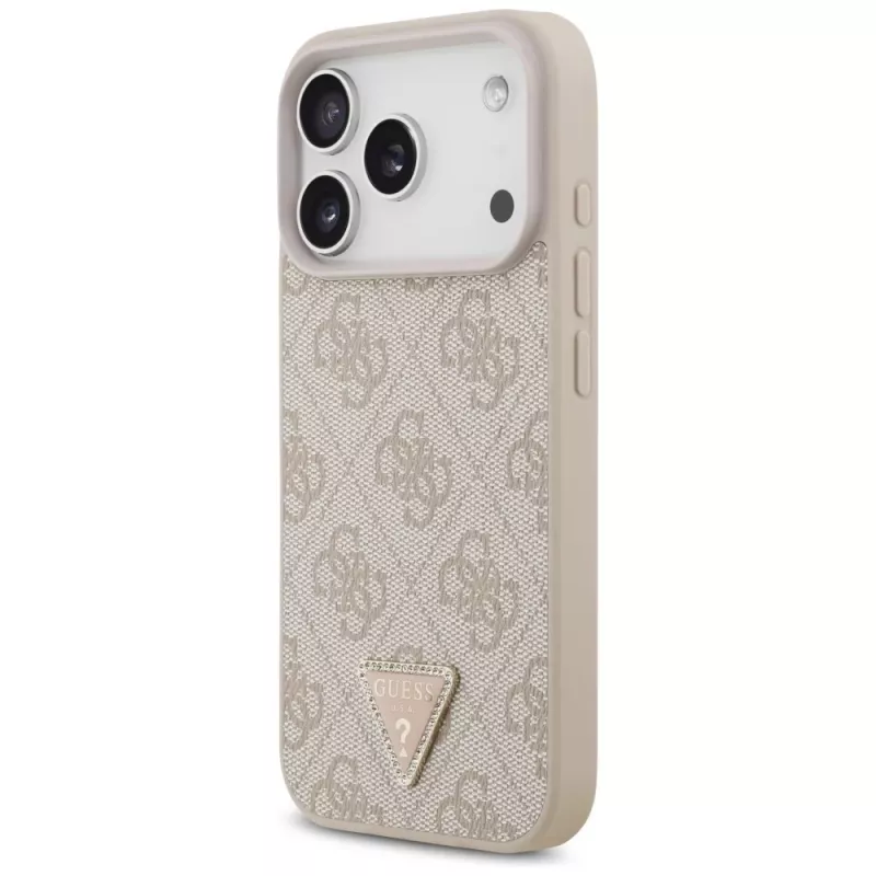 Guess δερμάτινη 4G Triangle Strass θήκη MagSafe για iPhone 18 Pro / 17 Pro, ροζ