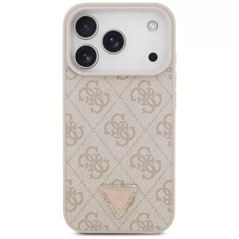 Guess δερμάτινη 4G Triangle Strass θήκη MagSafe για iPhone 18 Pro / 17 Pro, ροζ