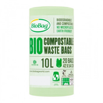 BioBag Βιοδιασπώμενες σακούλες απορριμμάτων 10 l, 42x54 cm, 15 Mikron, 20 τεμ. ανά ρολό, πράσινες