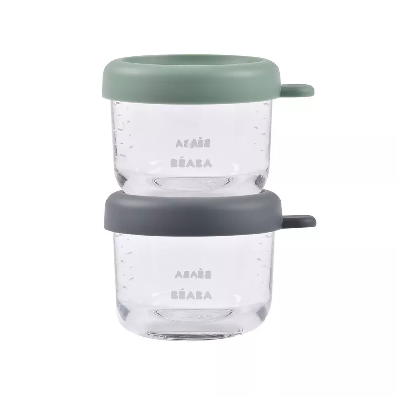 Beaba Σετ γυάλινων δοχείων με καπάκι 2 x 150 ml Mineral/Σαλβιά πράσινο