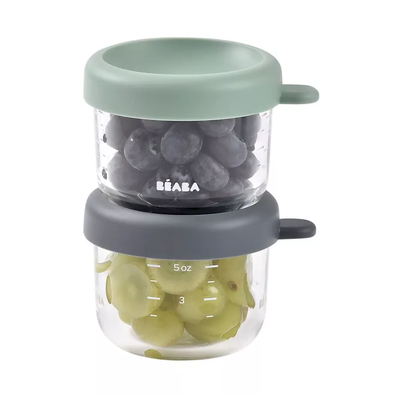 Beaba Σετ γυάλινων δοχείων με καπάκι 2 x 150 ml Mineral/Σαλβιά πράσινο