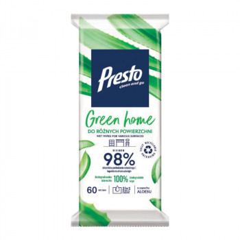 Presto υγρά μαντηλάκια για διάφορες επιφάνειες Green Home 60 τεμ.