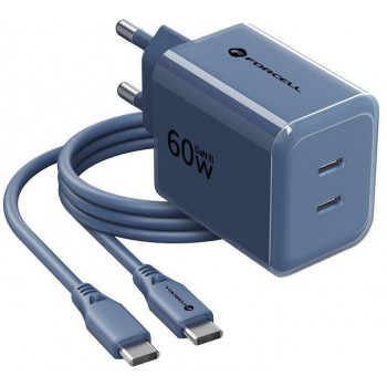 Forcell F-Energy GaN III VT-60 60W PD QC 4.0+ 2x USB-C τροφοδοτικό ναυτικό μπλε + καλώδιο USB-C