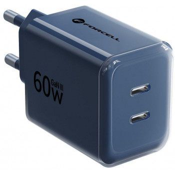 Forcell F-Energy GaN III VT-60 60W PD QC 4.0+ 2x USB-C τροφοδοτικό ναυτικό μπλε + καλώδιο USB-C
