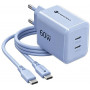 Forcell F-Energy GaN III VT-60 60W PD QC 4.0+ 2x USB-C τροφοδοτικό μπλε + καλώδιο USB-C