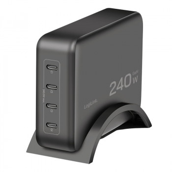 Logilink φορτιστής γραφείου USB-C, 240 W, GaN, 4 θυρών, 4x USB-C (PD), μαύρο