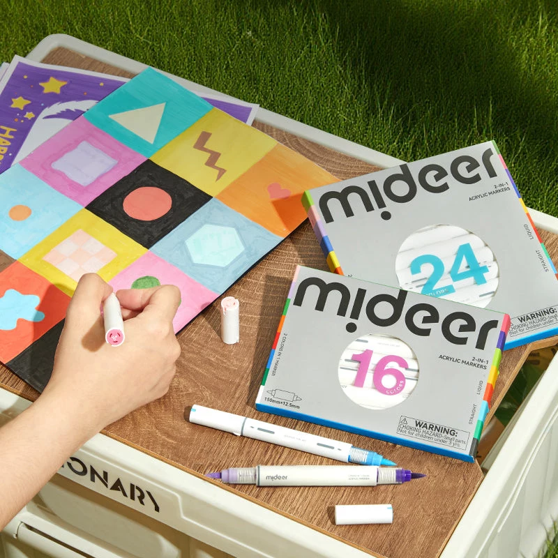 Mideer Αμφίπλευροι Ακρυλικοί Μαρκαδόροι 2-in-1 – 16 Χρώματα