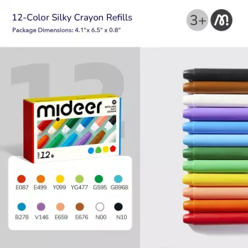 Mideer Silky Crayons Ανταλλακτικά, μαλακά και πλενόμενα, 12 τεμ.