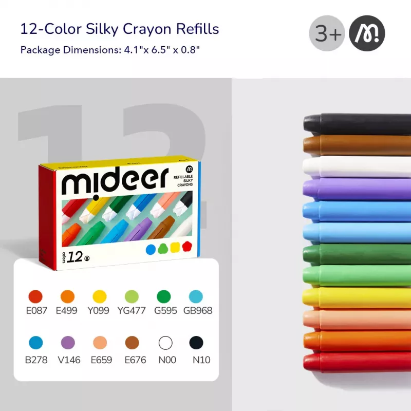 Mideer Silky Crayons Ανταλλακτικά, μαλακά και πλενόμενα, 12 τεμ.