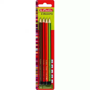 herlitz Scolair μολύβι γραφίτη, εξαγωνικό, βερνικωμένο ξύλο, άθραυστη μύτη, βαμμένο καπάκι, πολύχρωμα, 4 τεμ.