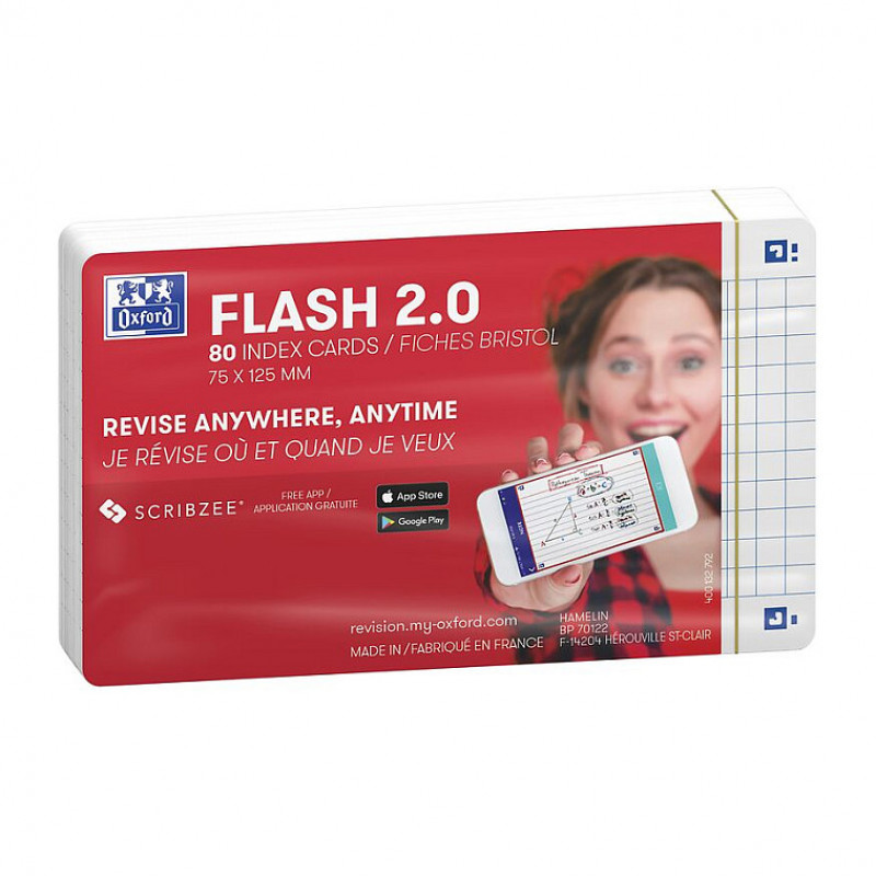 Oxford Flash Κάρτες ευρετηρίου, 80 φύλλα, καρό, λευκό
