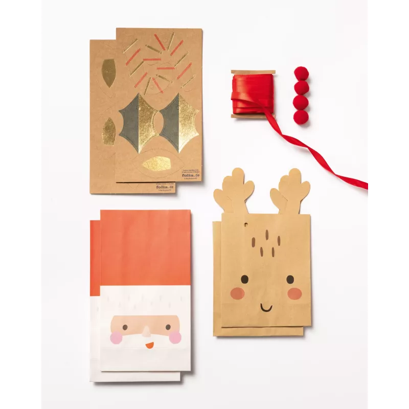 Folia Χάρτινες σακούλες Santa & Deer πολύχρωμες