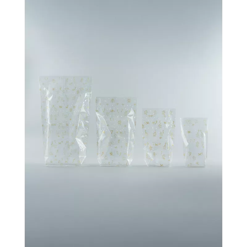 folia σελοφάν σακουλάκια 9.5 x 16.0 cm διαφανή με χρυσό σχέδιο