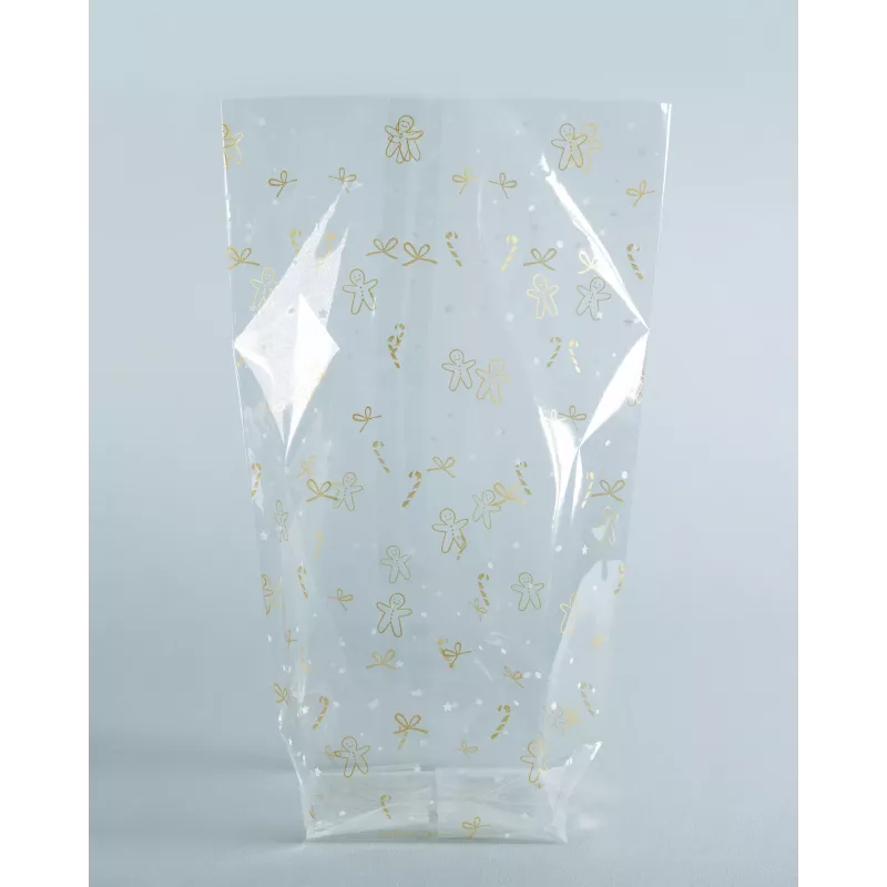 folia σελοφάν σακουλάκια 9.5 x 16.0 cm διαφανή με χρυσό σχέδιο