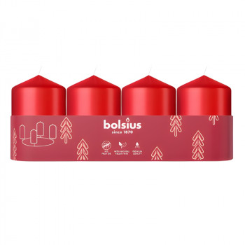 Bolsius κυλινδρικά κεριά Ø60x40 mm, κόκκινα, 4 τεμ.
