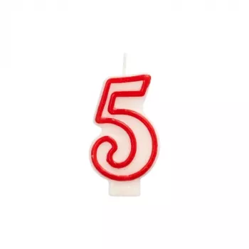 Papstar κερί με αριθμό «5», 7,3 cm, λευκό/κόκκινο