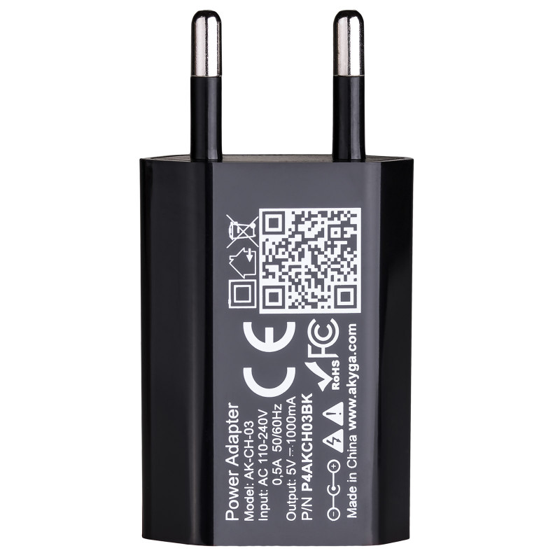 Φορτιστής τοίχου Akyga AK-CH-03BK 5W USB-A 5V / 1A μαύρος