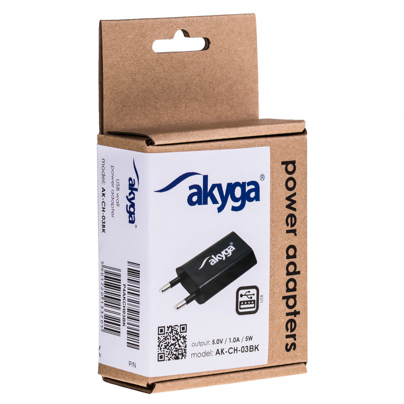Φορτιστής τοίχου Akyga AK-CH-03BK 5W USB-A 5V / 1A μαύρος