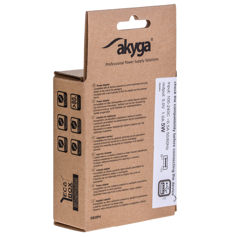 Φορτιστής τοίχου Akyga AK-CH-03BK 5W USB-A 5V / 1A μαύρος